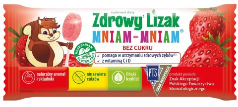 LIZAK O SMAKU TRUSKAWKOWYM Z WITAMINĄ D I C BEZ CUKRU BEZGLUTENOWY 6 g - MNIAM MNIAM STARPHARMA