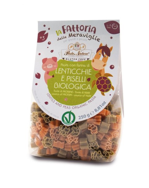 MAKARON (Z SOCZEWICY I GROSZKU) DLA DZIECI ZWIERZĘTA FARMA BEZGLUTENOWY BIO 250 g - PASTA NATURA