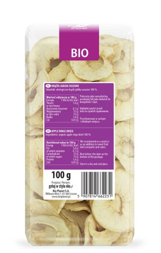 JABŁKA SUSZONE KRĄŻKI BEZGLUTENOWE BIO 100 g - BIO PLANET
