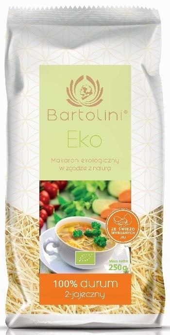 MAKARON (2 JAJECZNY SEMOLINOWY) KRAJANKA CIENKA BIO 250 g - BARTOLINI (SIELSKA KLUSKA)