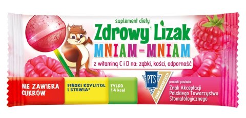 LIZAK KULKA O SMAKU MALINOWYM Z WITAMINĄ D I C BEZ CUKRU BEZGLUTENOWY 6 g - MNIAM MNIAM STARPHARMA