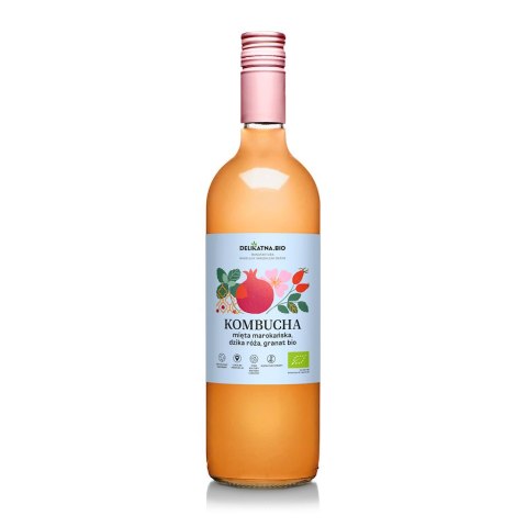 KOMBUCHA MIĘTA MAROKAŃSKA, DZIKA RÓŻA I GRANAT BIO 750 ml - DELIKATNA