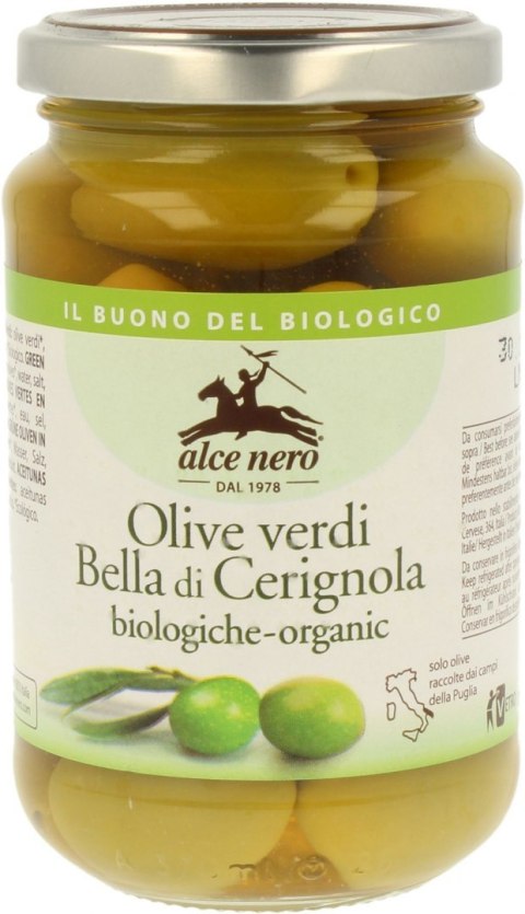 OLIWKI ZIELONE BELLA DI CERIGNOLA Z PESTKĄ W ZALEWIE BIO 350 g (180 g) - ALCE NERO