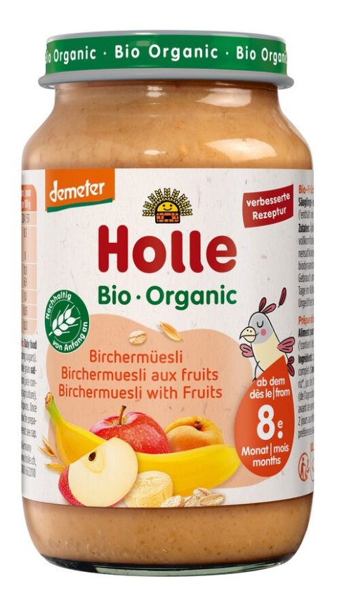 MUSLI BIRCHERA Z OWOCAMI BEZ DODATKU CUKRÓW OD 8 MIESIĄCA DEMETER BIO 220 g (SŁOIK) - HOLLE