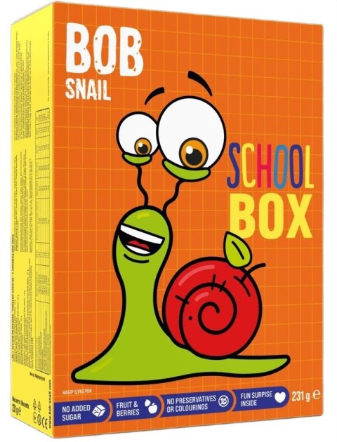 ZESTAW SZKOLNY - PRZEKĄSKI OWOCOWE Z ZABAWKĄ BEZ DODATKU CUKRÓW BEZGLUTENOWE 231 g - BOB SNAIL