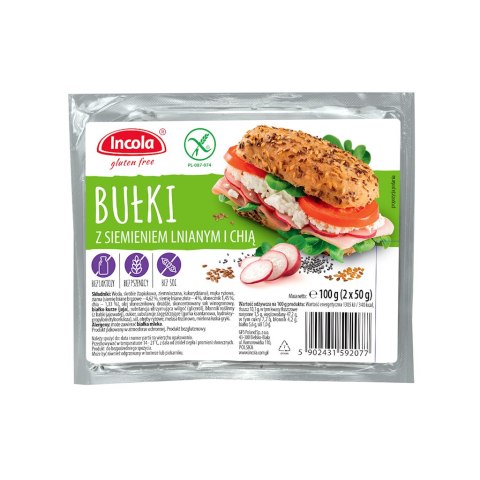 BUŁKI Z SIEMIENIEM LNIANYM I CHIA BEZGLUTENOWE (2 x 50 g) 100 g - INCOLA