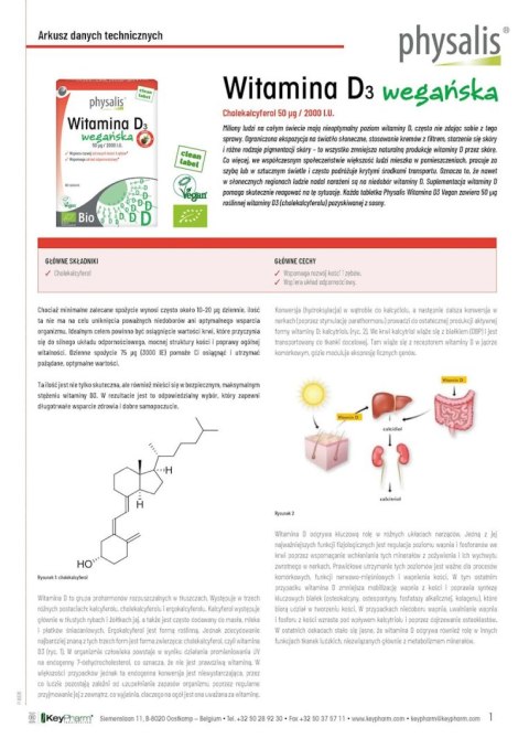 WITAMINA D3 VEGAN BIO 50 mcg (2000 j.m) 80 TABLETEK - PHYSALIS
