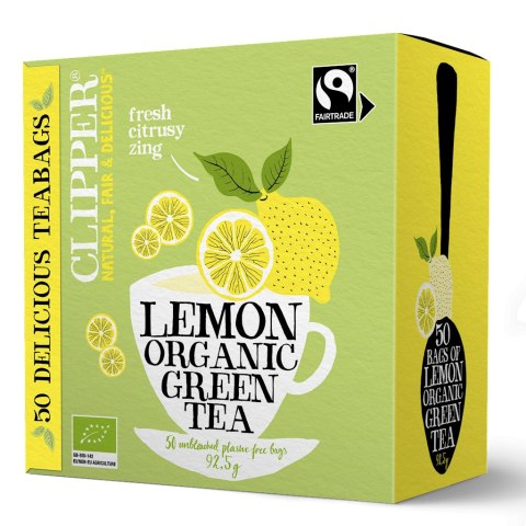 HERBATA ZIELONA Z CYTRYNĄ FAIR TRADE BIO (50 x 1,85 g) 92,5 g - CLIPPER