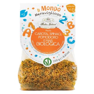 MAKARON (KUKURYDZIANY TRÓJKOLOROWY) DLA DZIECI LITERKI I CYFERKI BEZGLUTENOWY BIO 250 g - PASTA NATURA