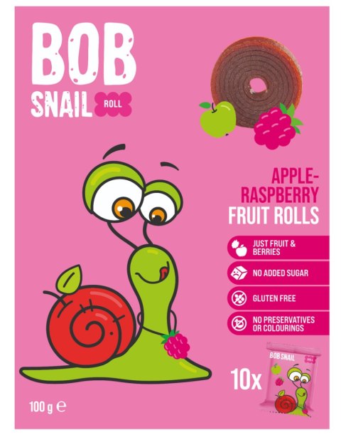 Przecena PRZEKĄSKI ROLL JABŁKO - MALINA BEZ DODATKU CUKRÓW BEZGLUTENOWE 100 g - BOB SNAIL