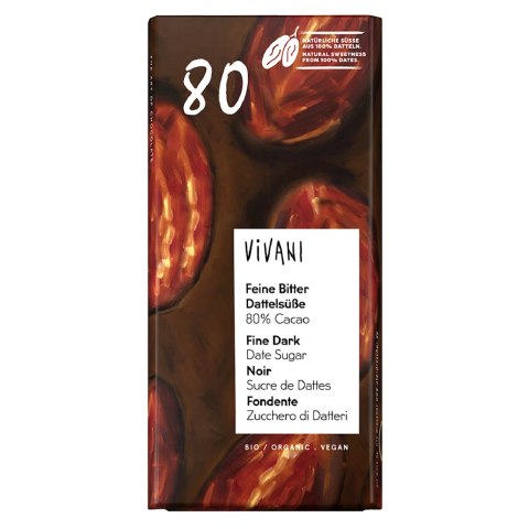 TABLICZKA KAKAOWA SŁODZONA DAKTYLAMI BIO 80 g - VIVANI